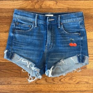 MOTHER Blue Jean Shorts with Cherry Embroidery